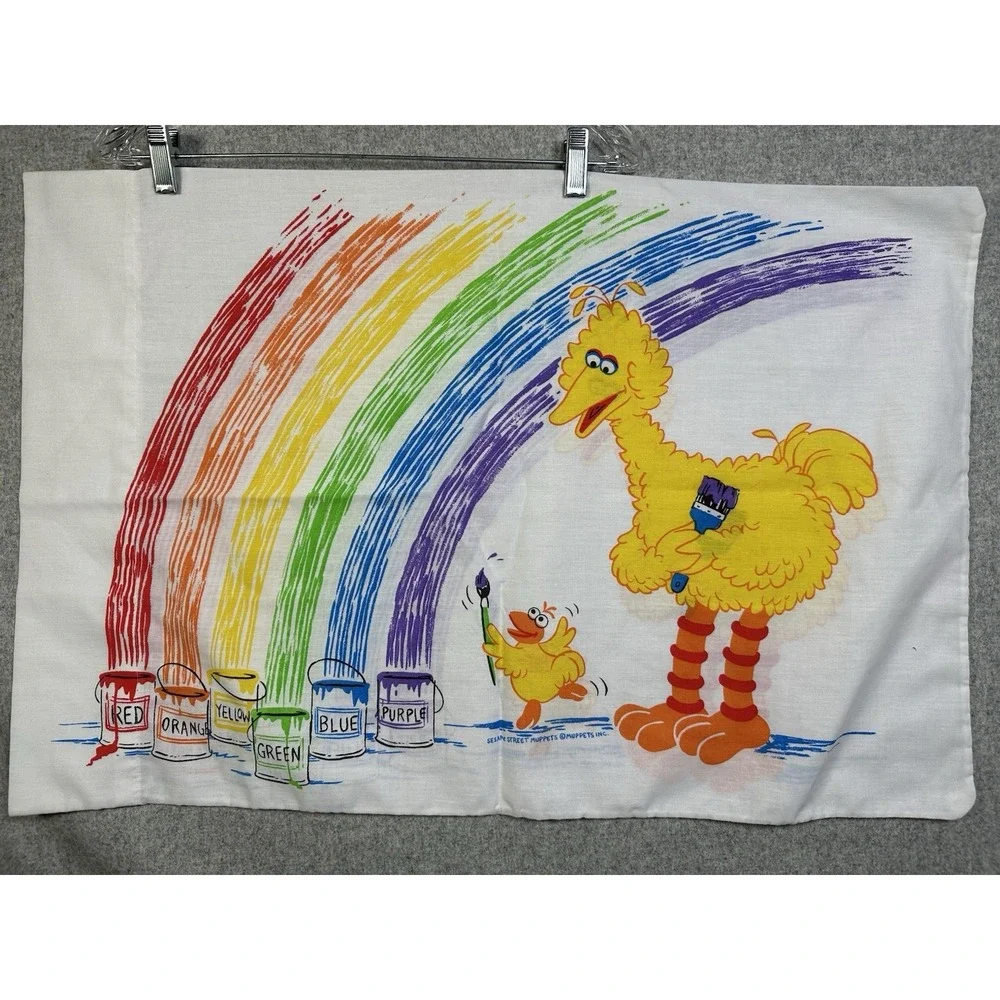 Vintage JC Penny Big Bird Sesame Street Elmo Crayon FULL Sheet Set Pillowcases